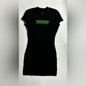 ALAB bodycon black mid thigh dress with green rose graphic and details